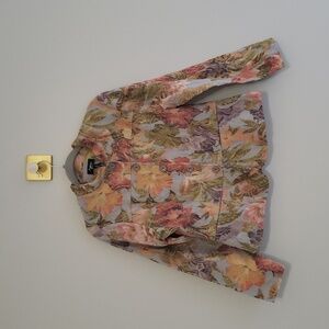 Analog Floral Blazer Women Petite Large Multicolor Stretchy Pockets Embroidered